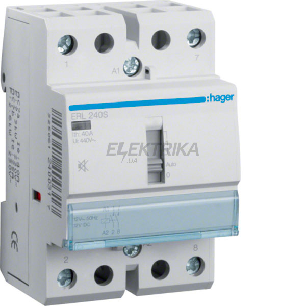 Контактор безшумний з ручним керуванням 40A, 2НО, 12В