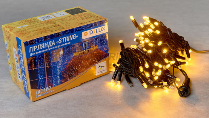 Гірлянда зовнішня DELUX STRING 100LED 10m (2*5m) жовтий/чорний IP44 EN (90016606)