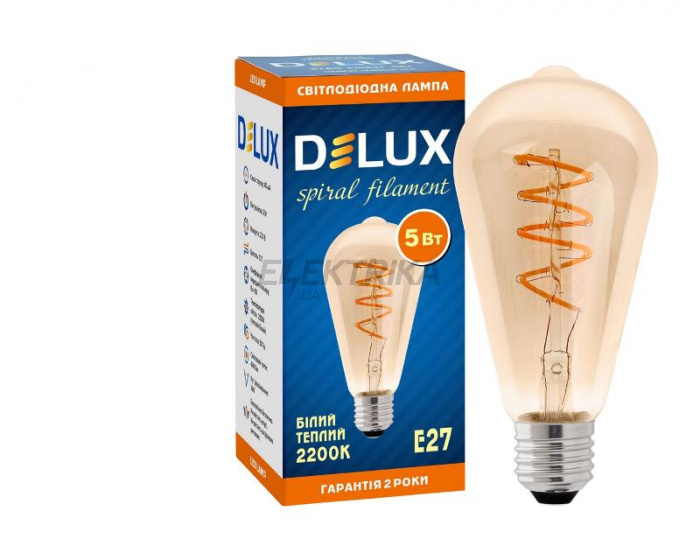 світлодіодна лампа DELUX ST64 5Вт 2200K E27 amber spiral filament білий теплий