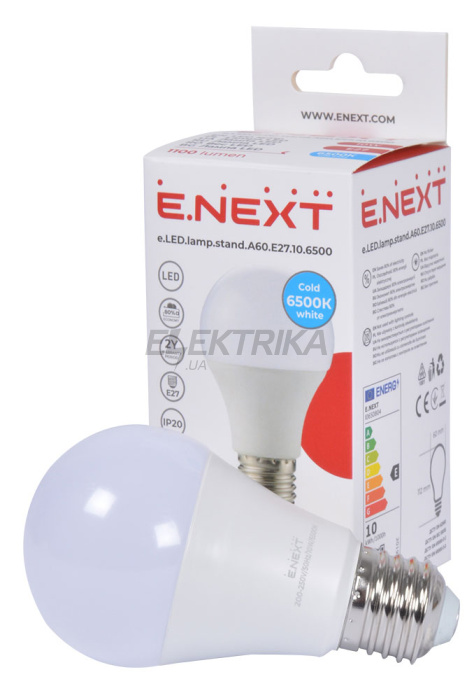 Лампа світлодіодна e.LED.lamp.stand.A60.E27.10.6500, 10Вт, 6500К 110лм/Вт (l0650804)