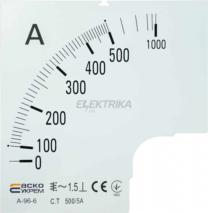 Шкала для амперметра А-96-6 АСКО-УКРЕМ 500/5А (A0190010086)