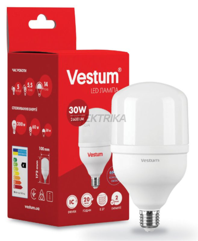 Світлодіодна лампа Vestum LED T100 30W 6500K 220V E27 (1-VS-1602)