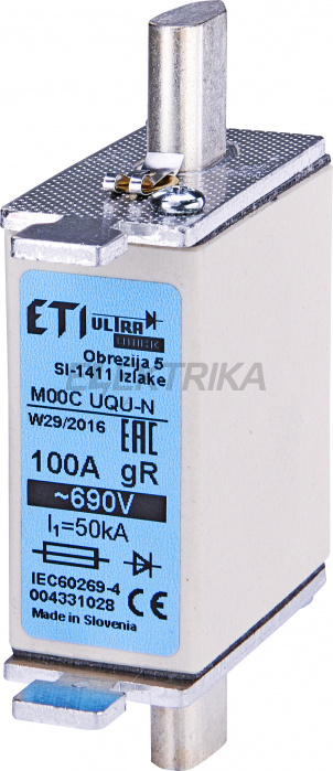 Плавка вставка запобіжник ETI M000UQU-N/50A/690V 004331025