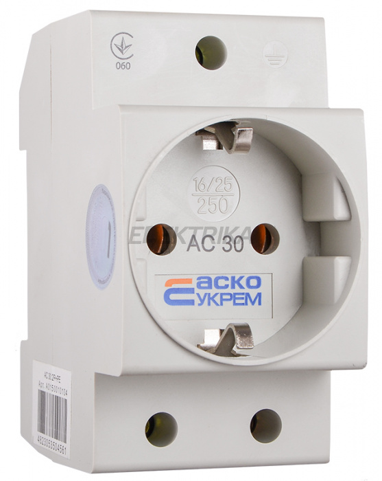 Розетка на DIN-рейку АСКО-УКРЕМ AC30 2Р+РЕ із заземленням білий (A0150010104)