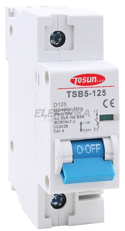Автоматичний вимикач TOSUNlux TSB5-125, 125А, 1P, тип D, 6кА (6931934236187)