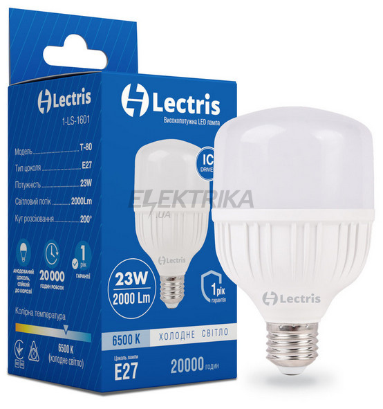 Світлодіодна лампа Lectris LED T80 23W 6500K 220V E27 (1-LC-1601)