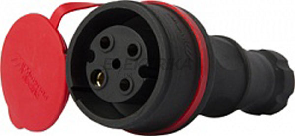 Силова розетка переносна із захисною кришкою каучукова e.socket.rubber.071.32, 4п., 32А
