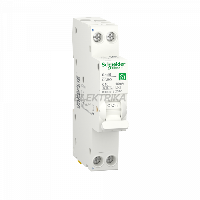 Автоматичний вимикач диференціального струму Schneider Electric RESI9 6kA 1M 1P+N 16A C 10mA R9D81616