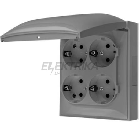 Розетка четверна AQUACLICK IP44 кришка в кольорі виробу, сірий (ACGSZ4/16)