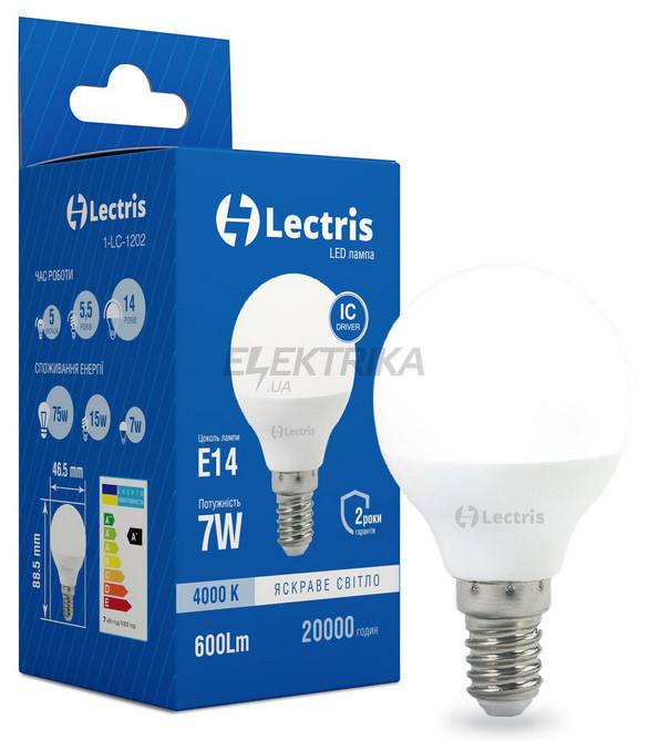 Світлодіодна лампа Lectris LED G45 7W 4000K 220V E14 (1-LC-1202)