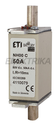 Плавка вставка запобіжник ETI M000 bat 50A/80V DC 004110079