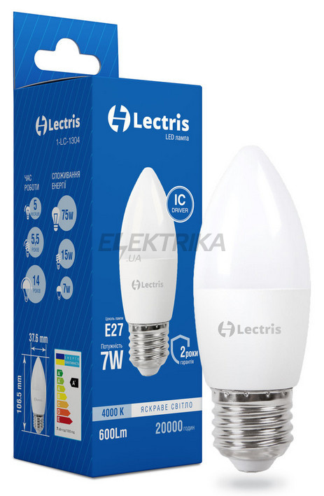 Світлодіодна лампа Lectris LED С37 7W 4000K 220V E27 (1-LC-1304)