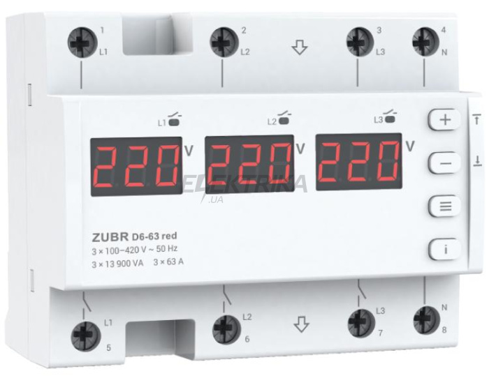 Реле напруги ZUBR D6-63 red