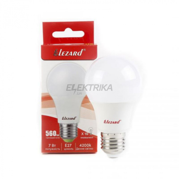 Світлодіодна лампа LED Lezard GLOB A60 7W 4200K E27 220V (442-A60-2707)
