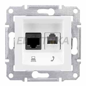 Розетка телефонна + комп'ютерна RJ11+RJ45 кат.6 UTP Schneider Electric Sedna біла (SDN5200121)