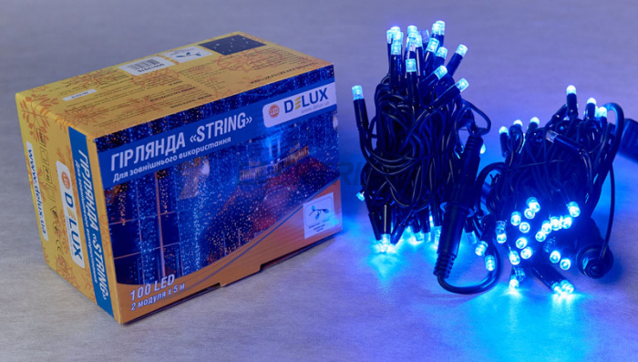 Гірлянда зовнішня DELUX STRING 100LED 10m (2*5m) синій/чорний IP44 EN (90016605)