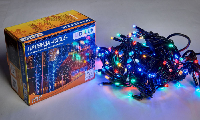 Гірлянда зовнішня DELUX ICICLE 108LED 2x1m 27 мульти/чорний IP44 EN (90012950)