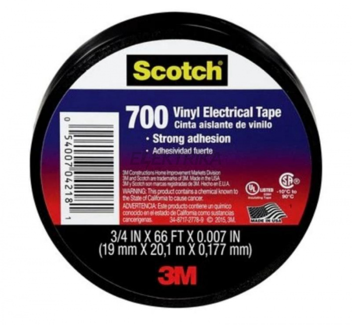 Ізоляційна стрічка Scotch 700, чорна, 19mm x 20m (7000132930)