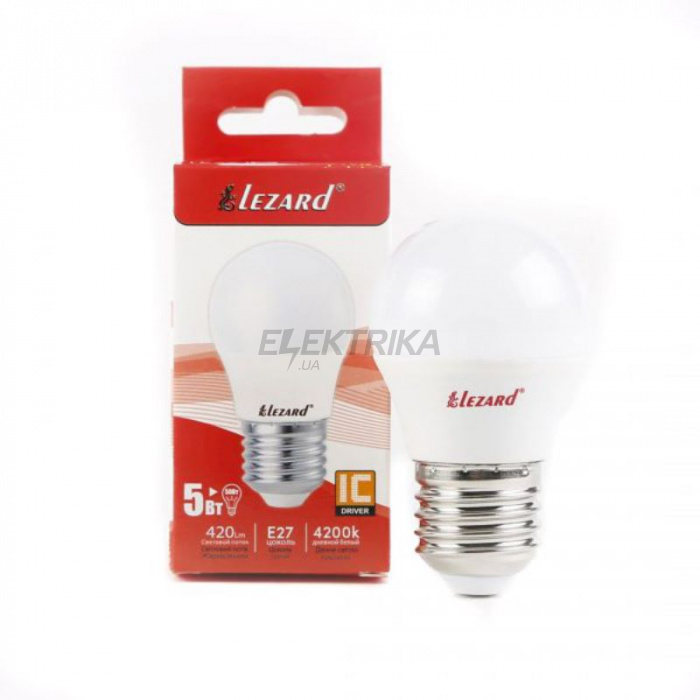 Світлодіодна лампа LED Lezard GLOB A45 5W 4200K E27 220V (442-A45-2705)
