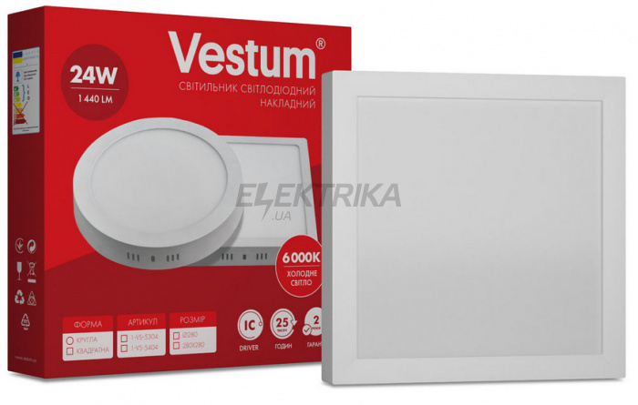 Світильник накладний квадратний Vestum LED 24W 6000K 220V (1-VS-5404)