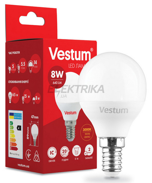Світлодіодна лампа Vestum LED G45 8W 3000K 220V E14 (1-VS-1212)