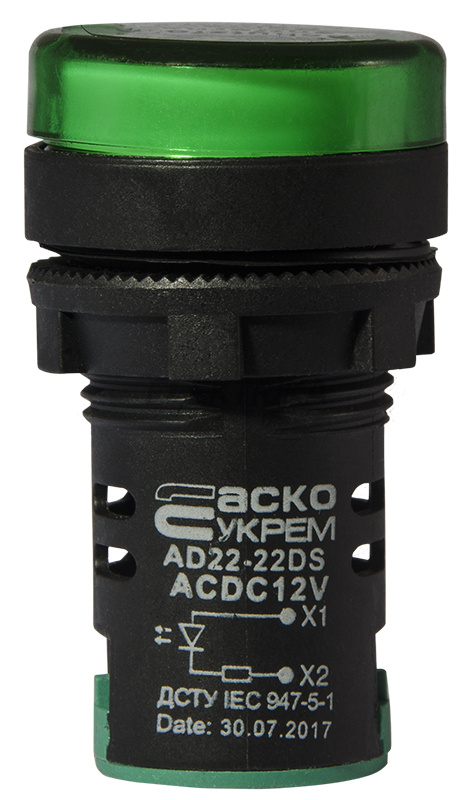 Сигнальна арматура АСКО-УКРЕМ AD22-22DS 12V АC/DC зелений (A0140030162)