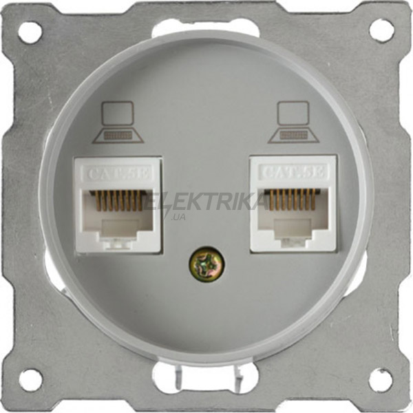 Розетка подвійна комп'ютерна RJ45 кат.5e, колір сірий