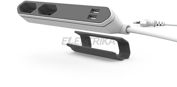 Мережевий подовжувач Powerbar без заземлення 2 розетки, 2 USB, 1.5 м, сірий
