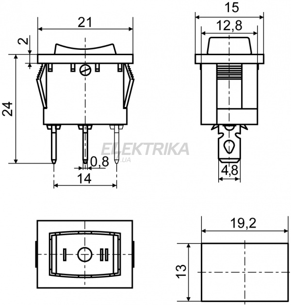 Перемикач одноклавішний перекидний АСКО-УКРЕМ KCD1-2-103 B/B чорний (A0140040056)