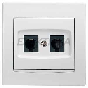 Розетка телефонна Anya RJ11, 4 контакти, подвійна, біла, Schneider Electric