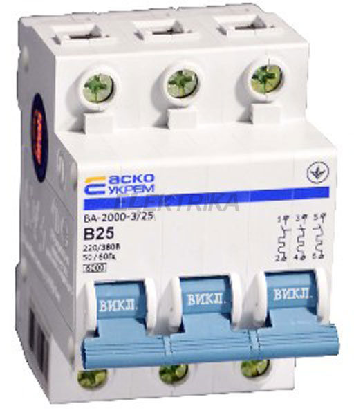 Автоматичний вимикач УкрЕМ ВА-2000 3р 1А АсКо