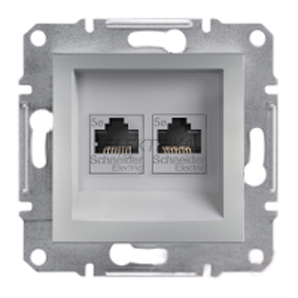 Розетка комп'ютерна подвійна RJ45 Schneider Electric Asfora алюміній (EPH4400161)