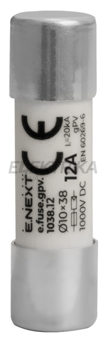 Запобіжник плавкий e.fuse.gpv.1038.12, 10x38, gPV, 12A, 1000VDC, 20kA (i0610105)
