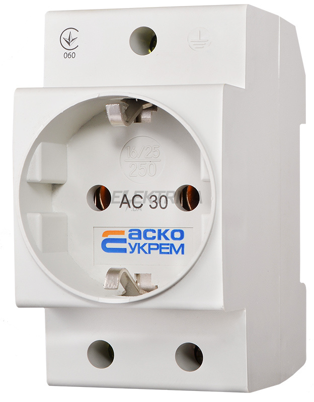 Розетка на DIN-рейку АСКО-УКРЕМ AC30 2Р+РЕ із заземленням білий (A0150010104)
