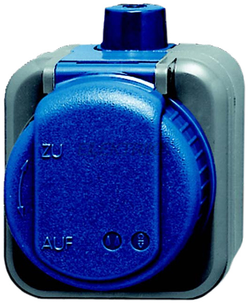 Розетка із заземленням та кришкою, сіро-синій, IP66, Busch-Duro 2000 WD, Busch-Jaeger