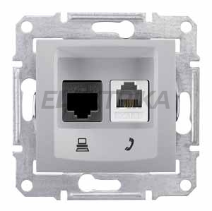 Розетка телефонна + комп'ютерна RJ11+RJ45 кат.6 UTP Schneider Electric Sedna алюміній (SDN5200160)