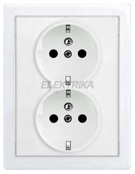 Розетка подвійна із заземленням, білий, 16A, 250V, Swing, Elektro-Praga