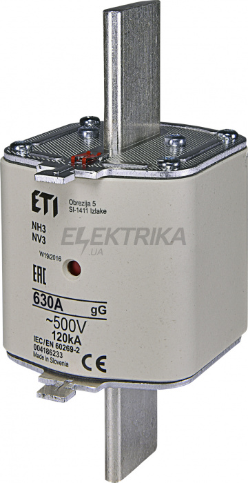 Плавка вставка запобіжник ETI NH3 gG 630A/500V 004186233