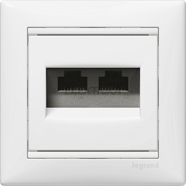 Інформаційна розетка кат.5е, RJ 45 UTP, 2-виходи, білий, без захватів, Valena