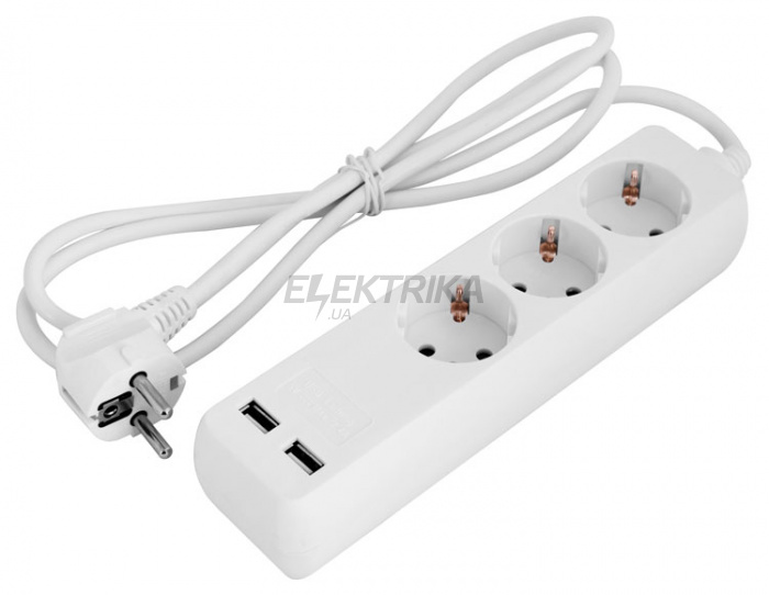 Подовжувач із USB-зарядкою E.NEXT, e.es.3.1.5.zb2.usb 3 гнізда, 1.5м, baby protect (s042128)