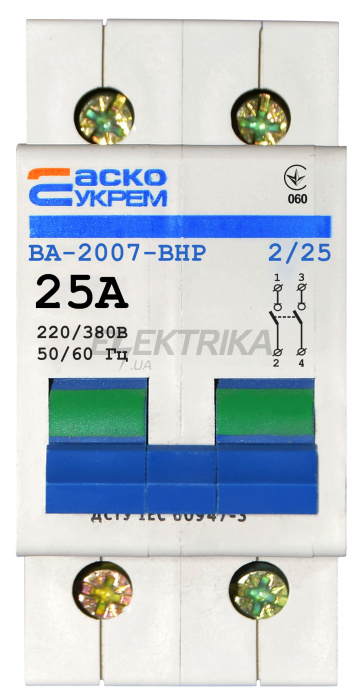 Вимикач-роз'єднувач АСКО-УКРЕМ ВА-2007 ВРН 2р 25А (A0010070009)