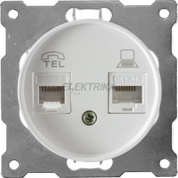 Розетка телевізійна/комп'ютерна RJ11/RJ45 кат.5e Florence, біла