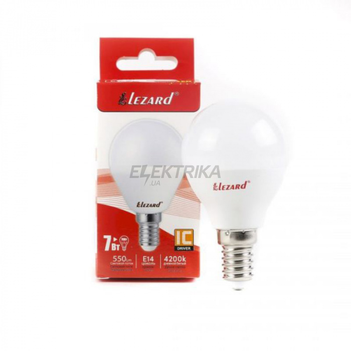 Світлодіодна лампа LED Lezard GLOB A45 7W 4200K E14 220V (442-A45-1407)