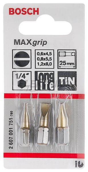 Набір із 3 насадок-біт Max Grip (S) S 0,6x4,5; S 0,8x5,5; S 1,2x8,0; 25 мм