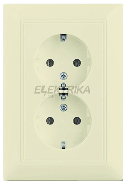 Розетка подвійна із заземленням, слонова кістка, 16A, 230V, Basic 55, Busch-Jaeger