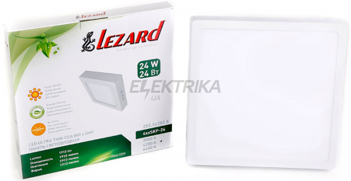 Панель світлодіодна квадратна Lezard 24Вт накладна (288x288) 4200K, 1910 люмен (442SKP-24)