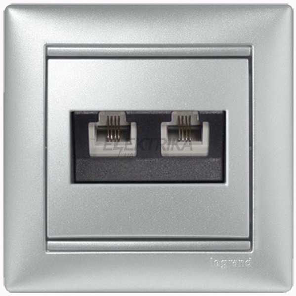 Телефонна розетка RJ 11-4-контакту-2-виходу, алюміній, Valena