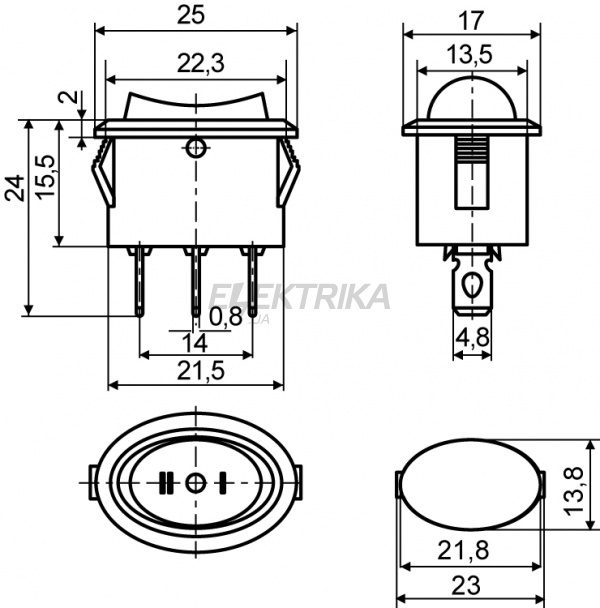 Перемикач одноклавішний перекидний АСКО-УКРЕМ KCD1-9-103 B/B овал. чорний (A0140040089)