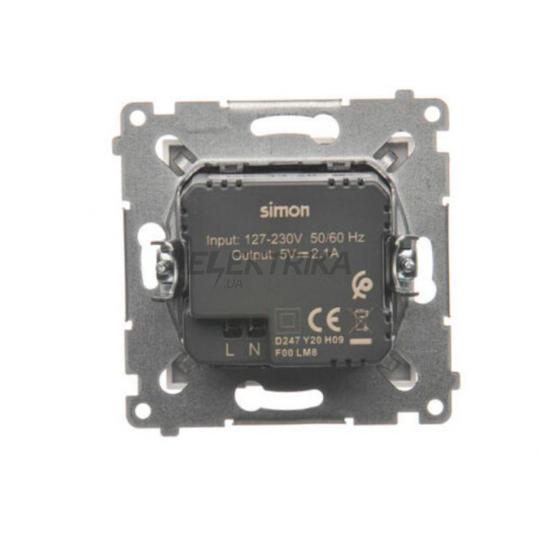 Розетка Simon 54 USB заряджання, подвійна, 2.1А, біла (DC2USB.01/11)