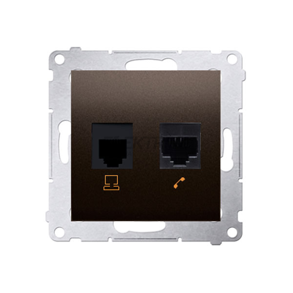 Розетка комп'ютерна RJ45 кат.5e + телефонна RJ12 Simon 54, бронзовий матовий